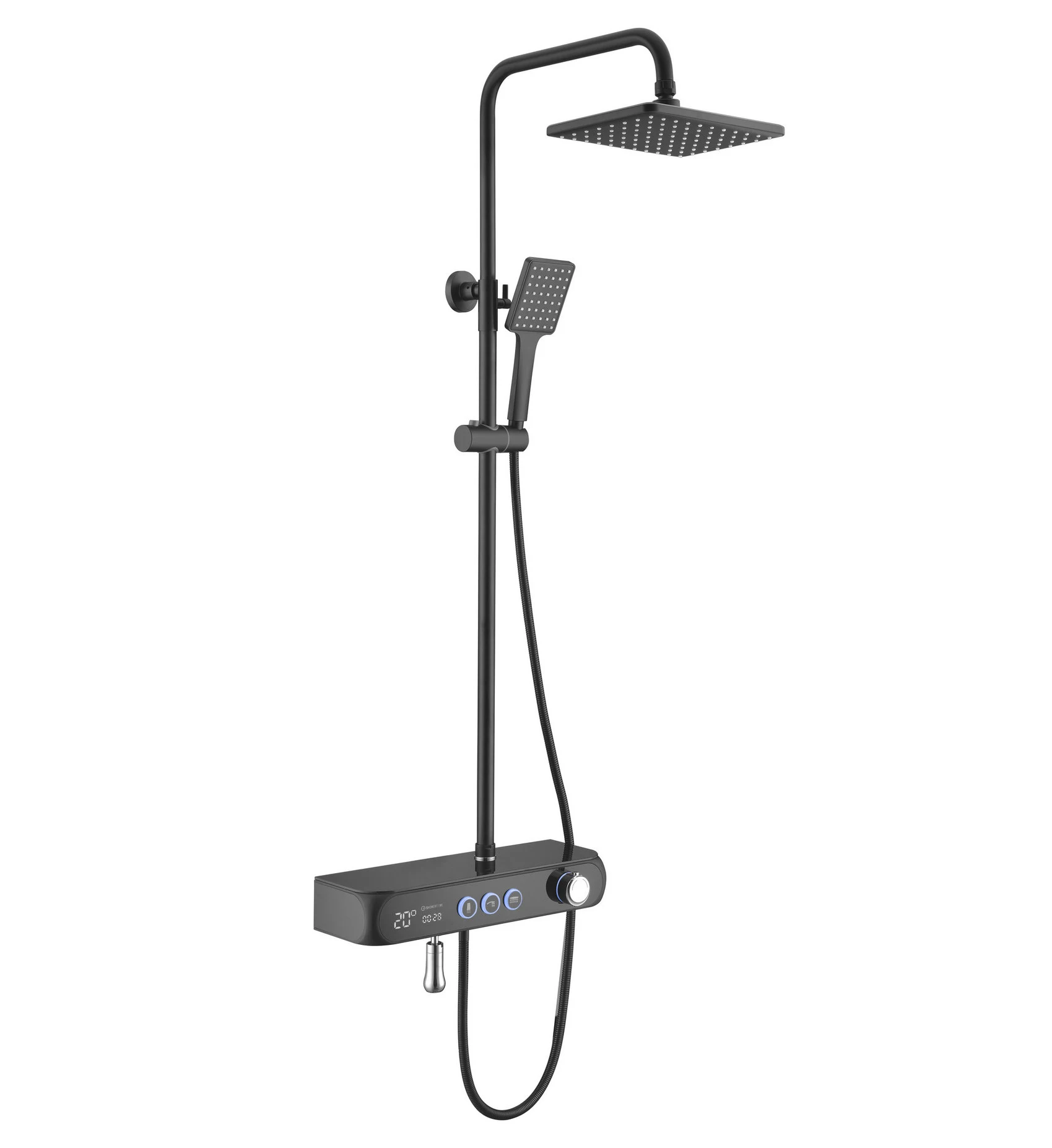 Matte Black And White Digital Shower Set Thermostatic Bathroom Shower Mixer With Shelf Function