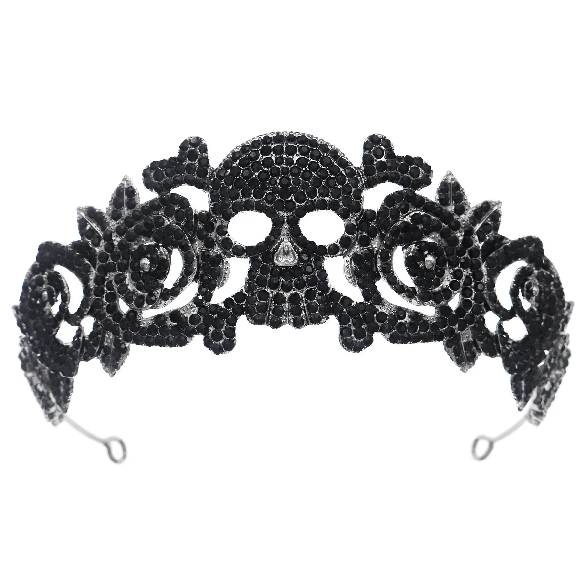 Halloween Rhinestone Alloy Crown Retro Black Skull Rose Crown