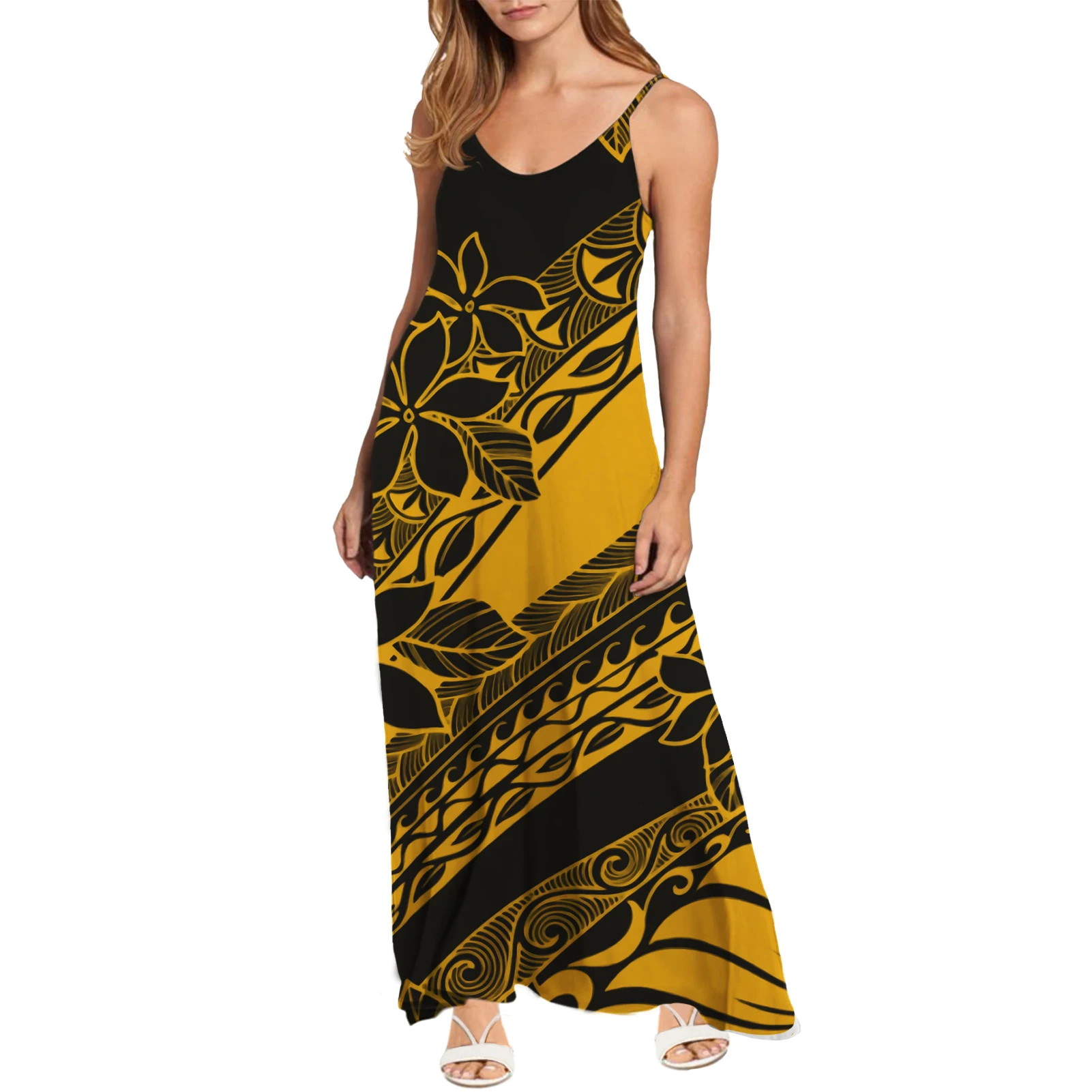 Most Design Dress Girls 2021 Colorful Polynesian Tribal Printed Beach Wear Long Clothing White Night Dress Women For Girls