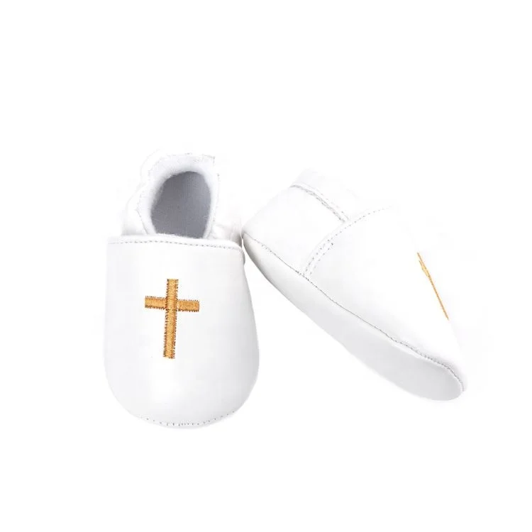 
Soft Sole Baby Moccasins With Cross Baptism Unisex Dress Toddler Shoes 