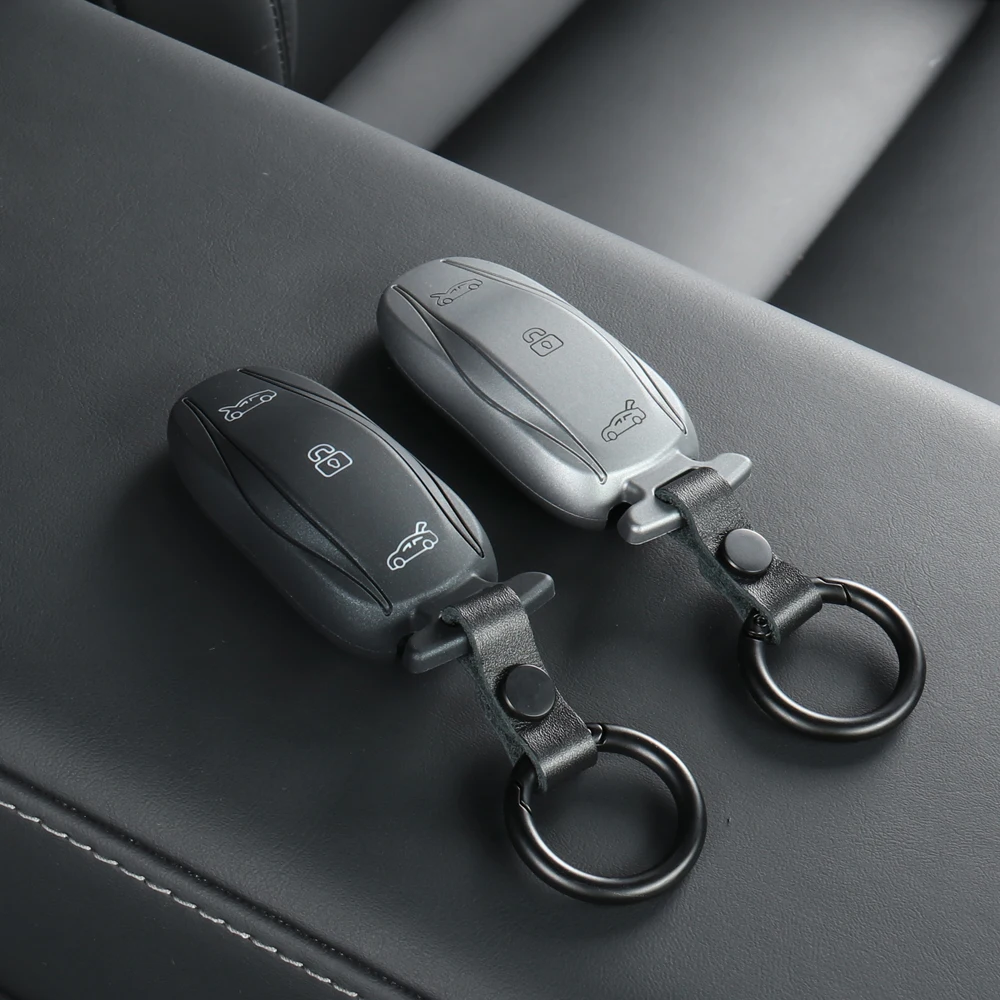 Model X S Y 3 Metal Key fob case Cover Silicone Car Key Protector Holder