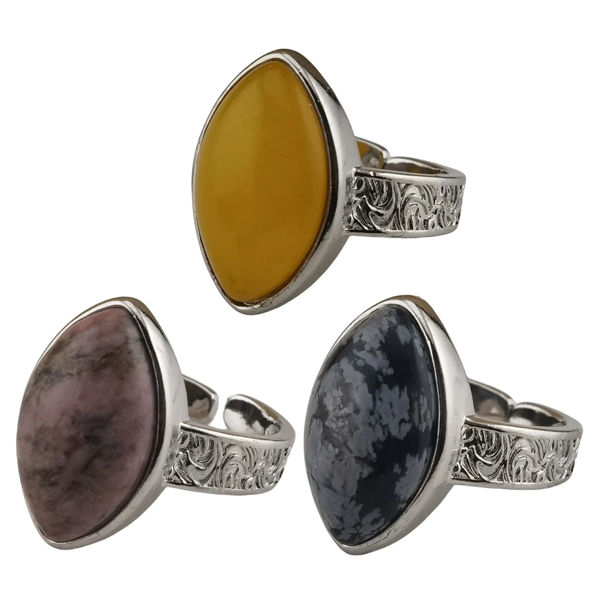 New Arrival Women Man Metal Small Finger Rings Jeweled Colourful Natural Horse Eye Shaped Gemstone Rings