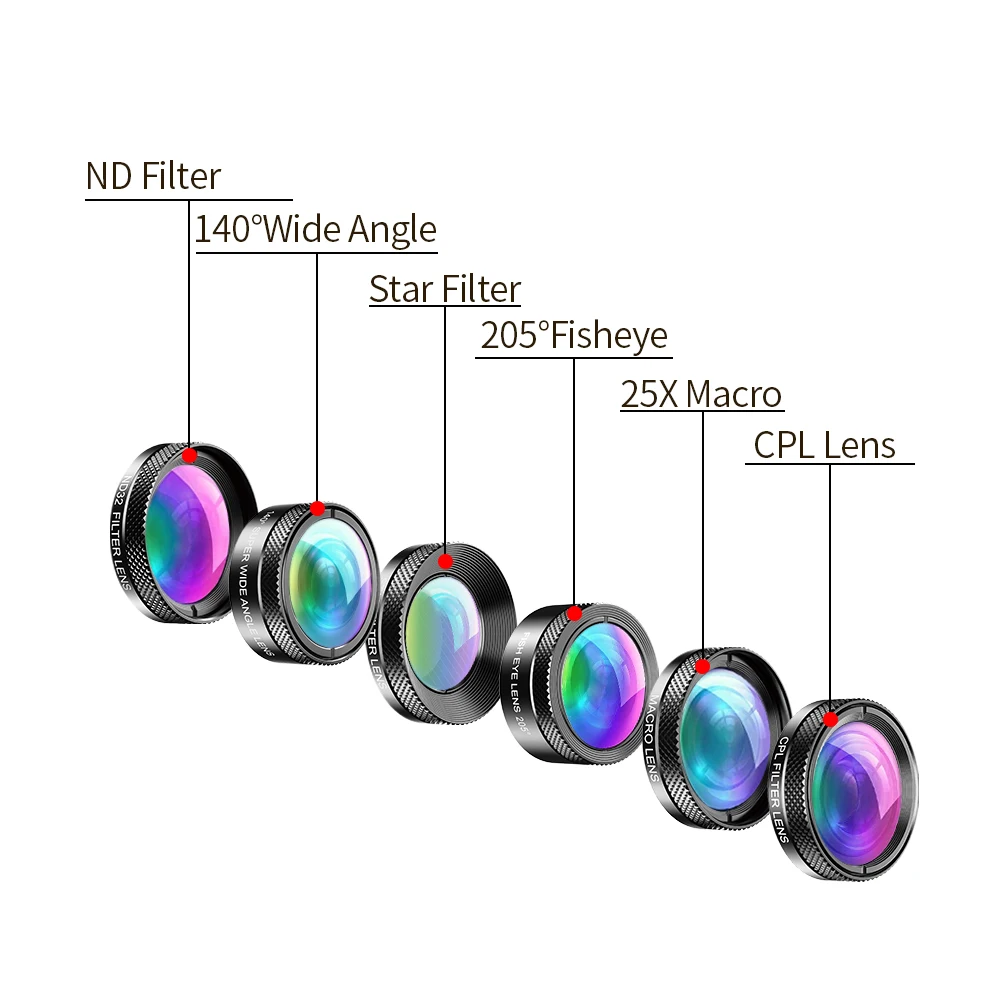 Multi-function APEXELDG6V2  ND Filter Fisheye Wide Angle Macro Star Filter CPL Lens  for Phone