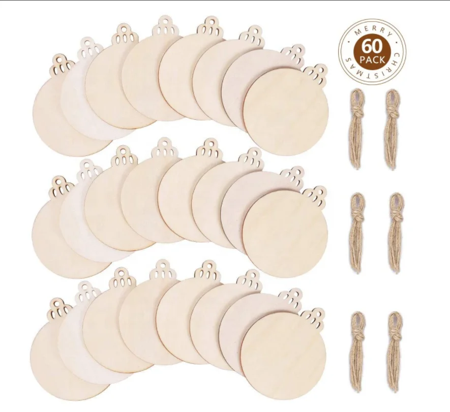 Bestselling 60 PCS DIY Wood Circles Decorations Wooden Christmas Ornaments for Crafts Centerpieces Holiday Hanging