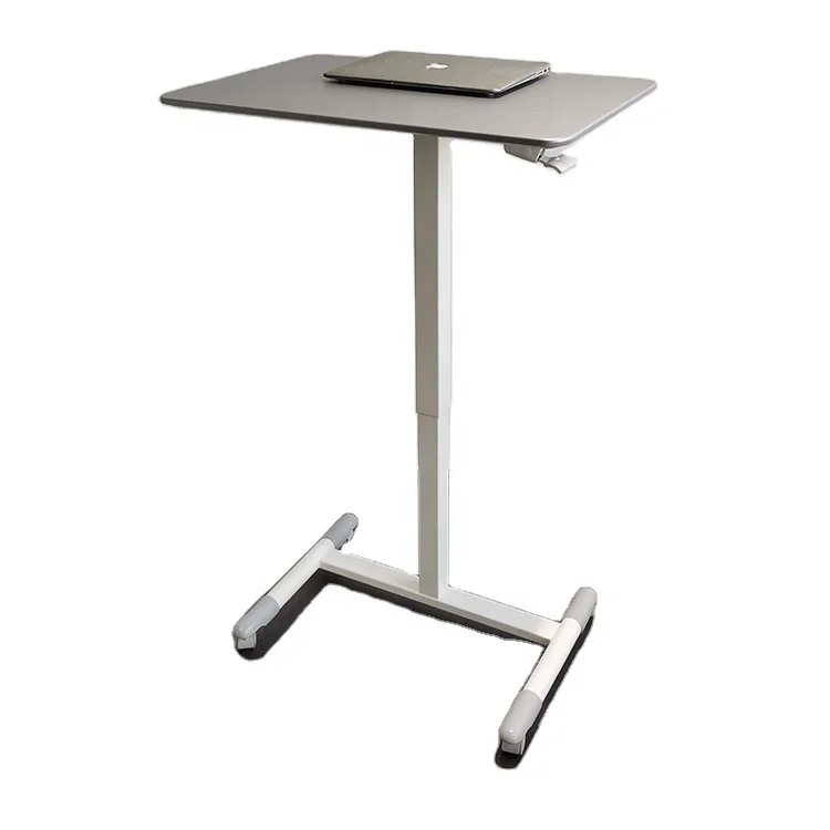 Movable Pneumatic Height Adjustable Standing Computer Desk Lifting Mobile Sit Stand up Desk with Wheels