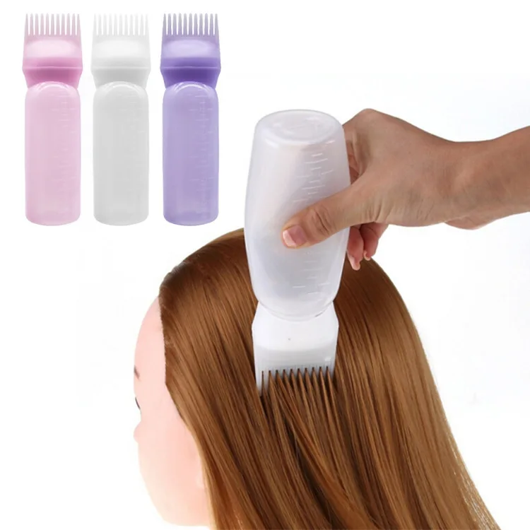 Professional Custom 3 colors 200ml hair oil bottle with comb eco friendly plastic salon barber oil applicator for hair with comb