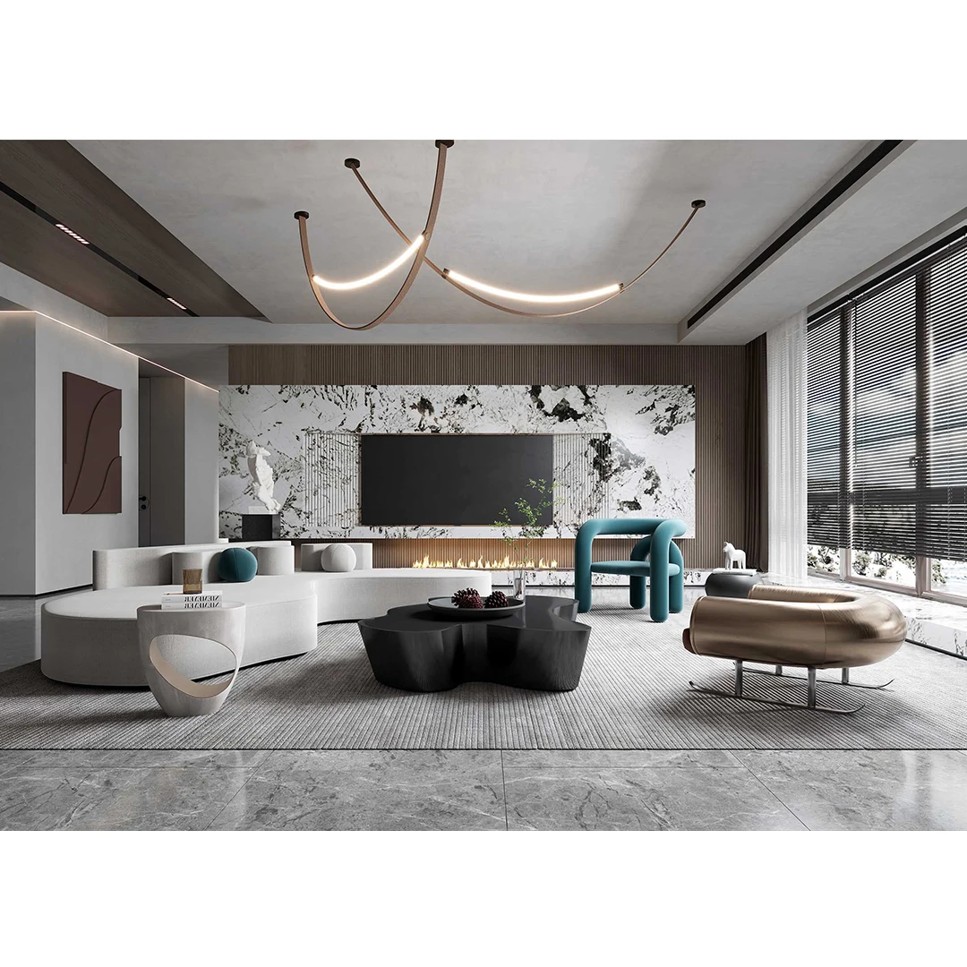2024 new internet celebrity TV background wall tiles suspended modern rock slab marble living room light luxury decoration
