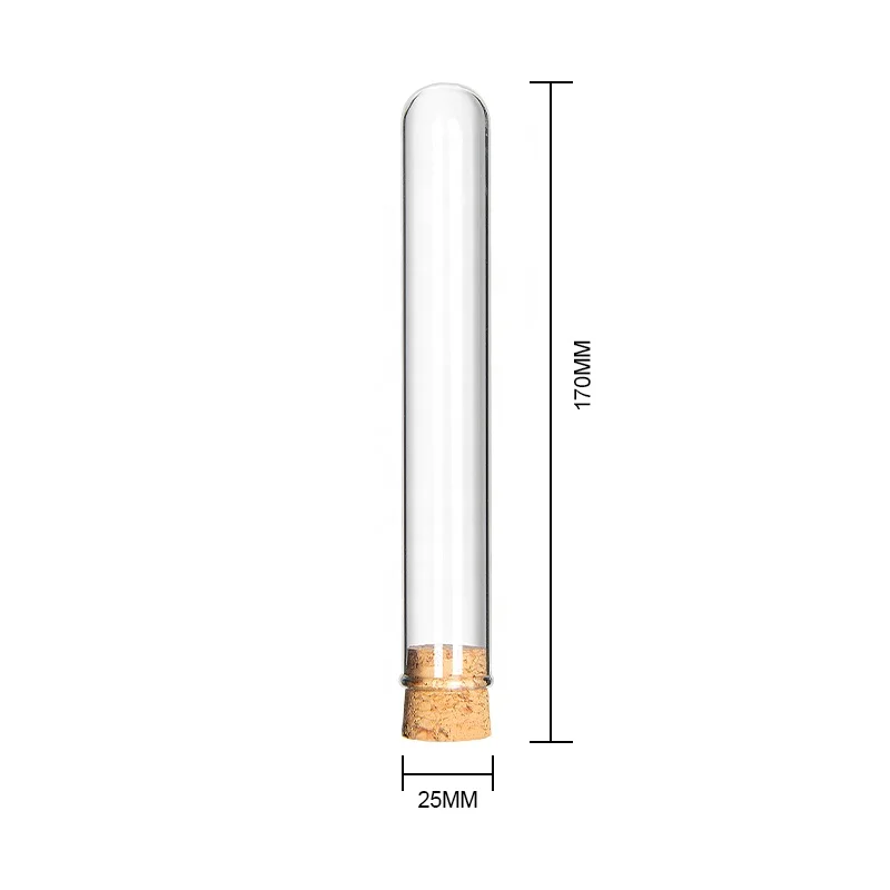 Wholesale custom 3.5oz 50ml 100ml round bottom 25mm glass test bottle tube with cork cap