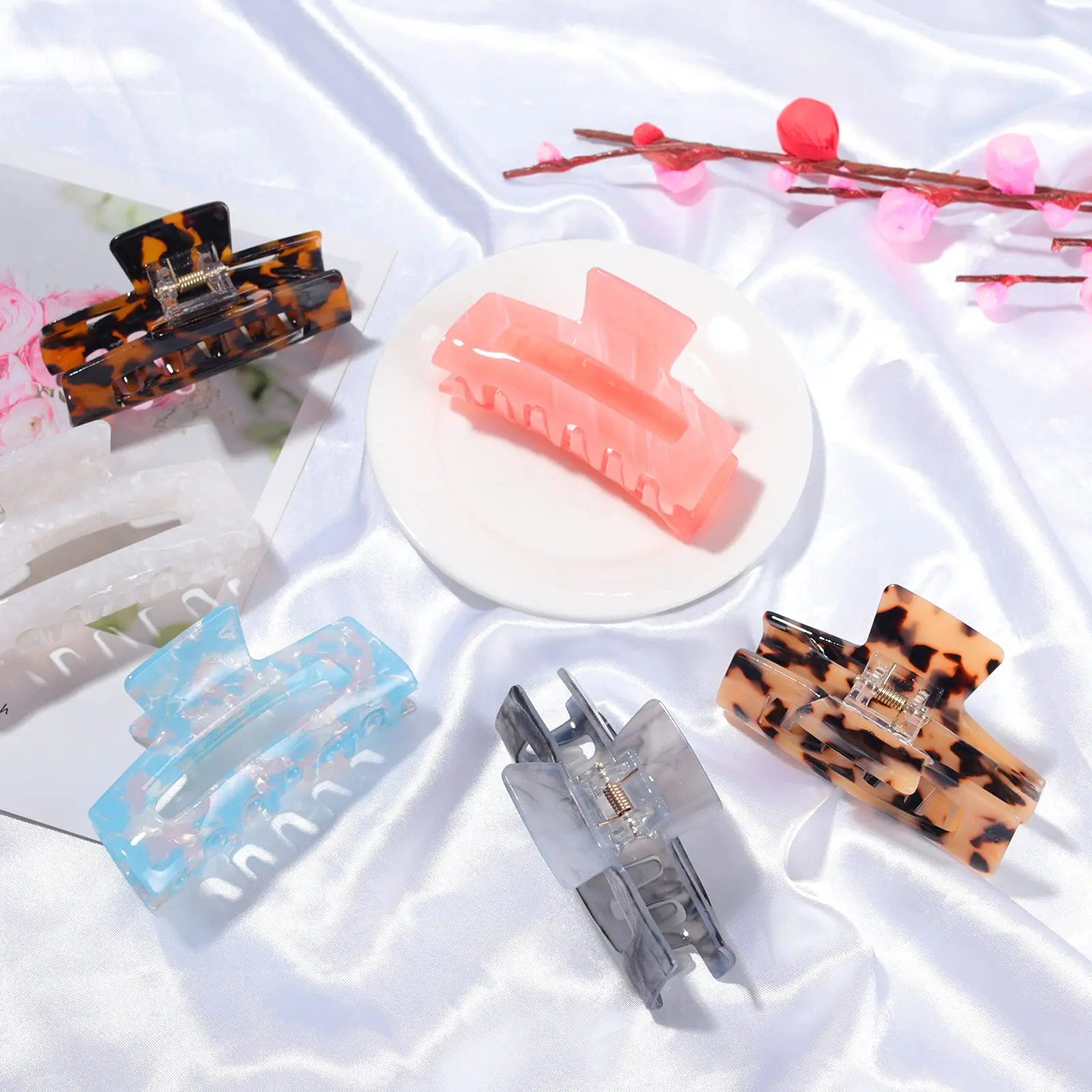 Multi-Color Large Hair Claw Clips Banana Tortoise Shell Barrettes Celluloid French Leopard Print Hair Jaw Clips for Women
