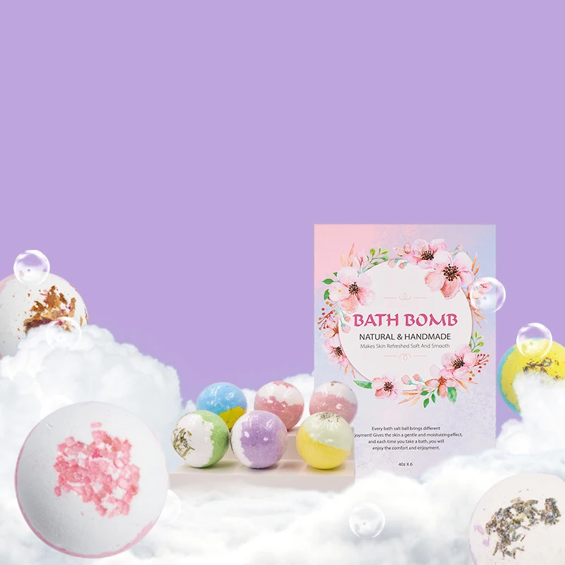6Pcs Aromatherapy Bubble Bath Bombs with Coconut Oil Gift Bath Fizzies dried flower Bath Bombs Gift Set