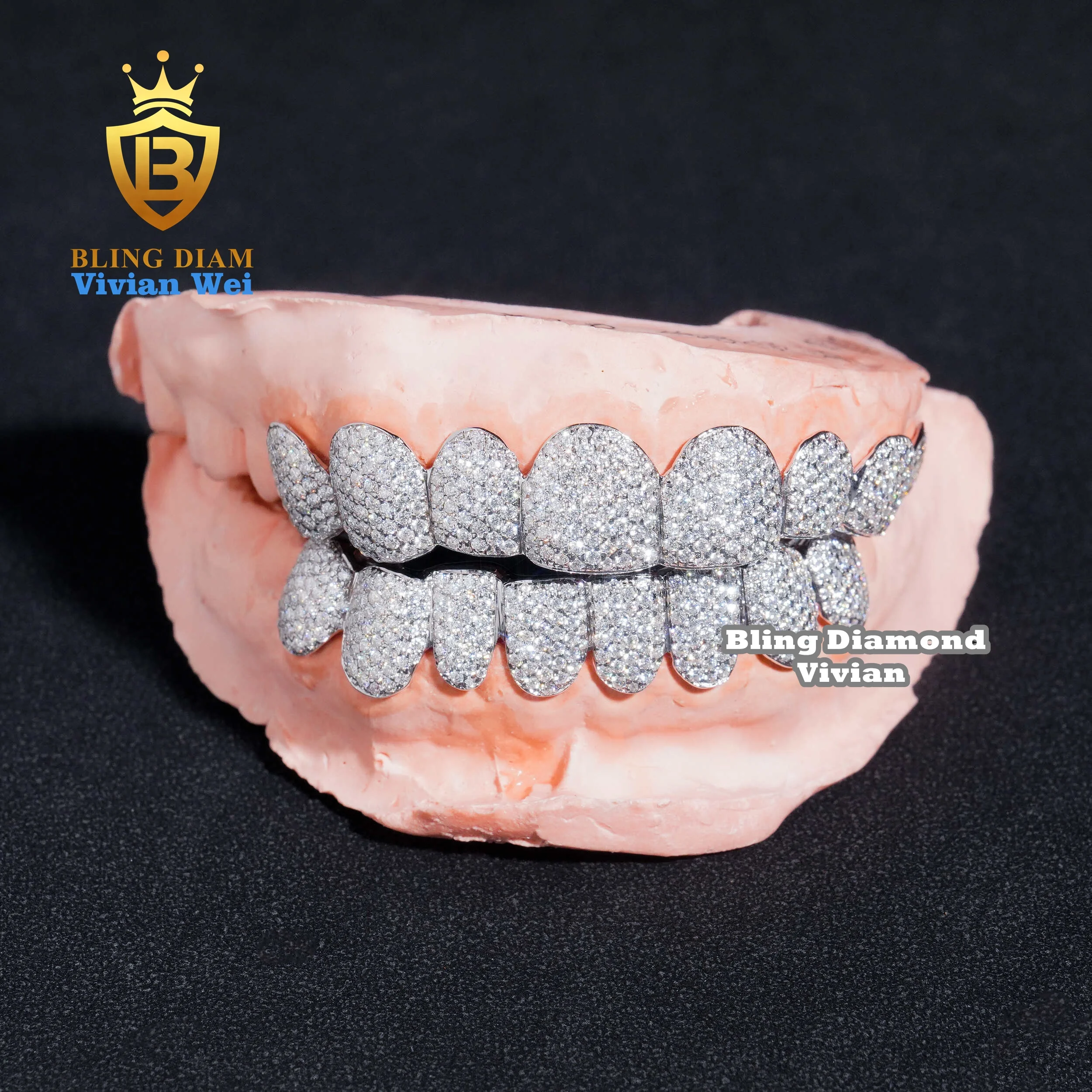 Hip Hop Fine Jewelry Custom Sterling Silver 925 Grillz Iced Out VVS Moissanite Diamond Teeth Grillz