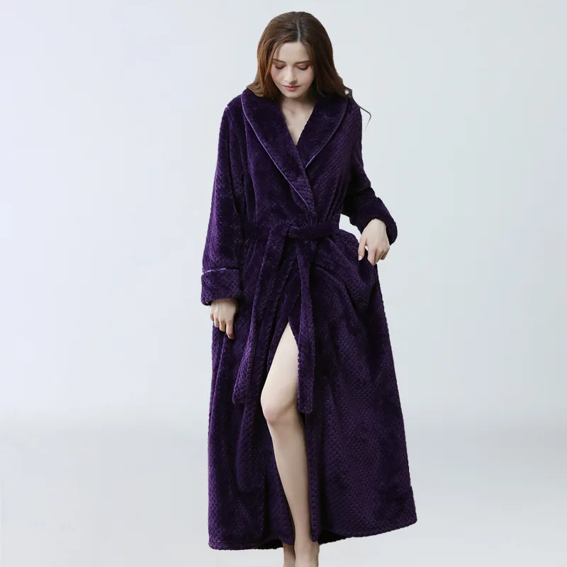 OEM Women Bathrobe Men Pajama Long Thickened Sleepwear Flannel Nightgown