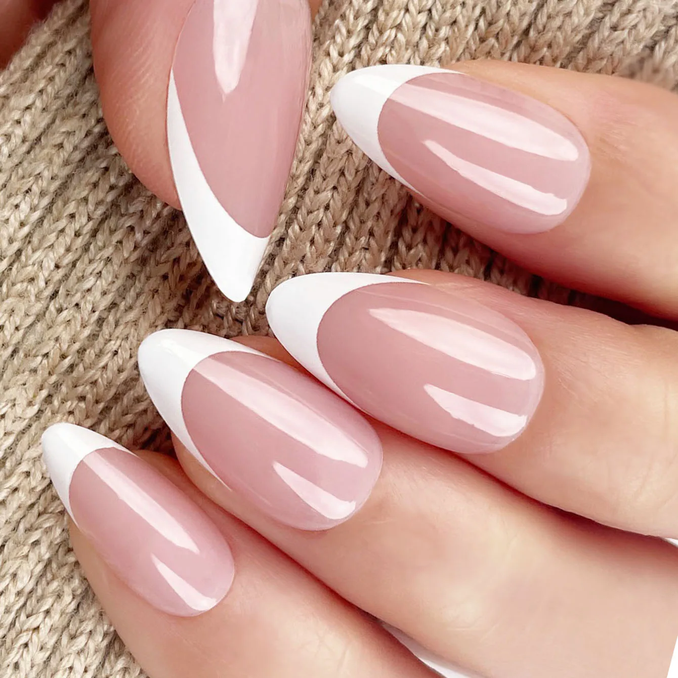 Nail Supplier Offer Free Sample White French Tip Press On Nails Full Cover Artificial Fingernails Reusable Acrylic False Nails