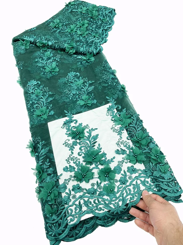 factory wholesale new stock flower dress double border lace fabric wedding party royal blue 3d lace fabric