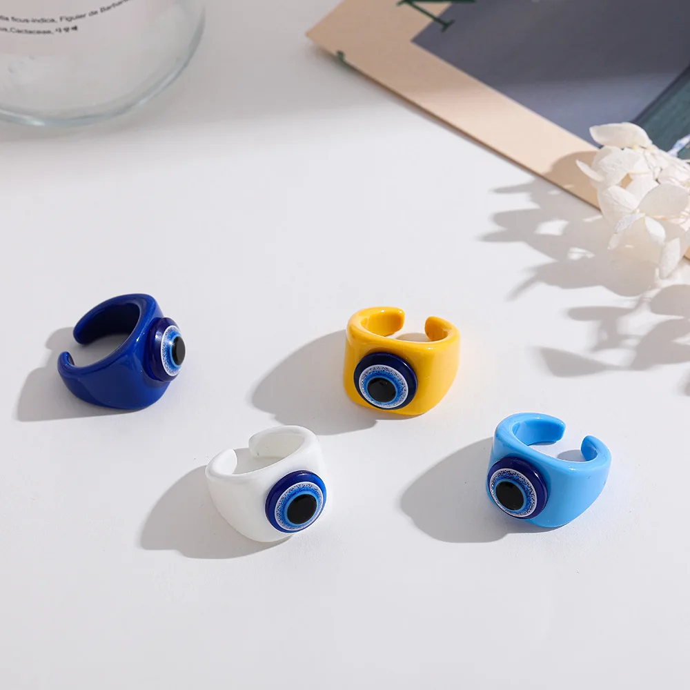 Корейские геометрические акриловые смолы Открытое кольцо INS Мода уксусная кислота Ретро винтажный зловещий глаз повседневные женские кольца