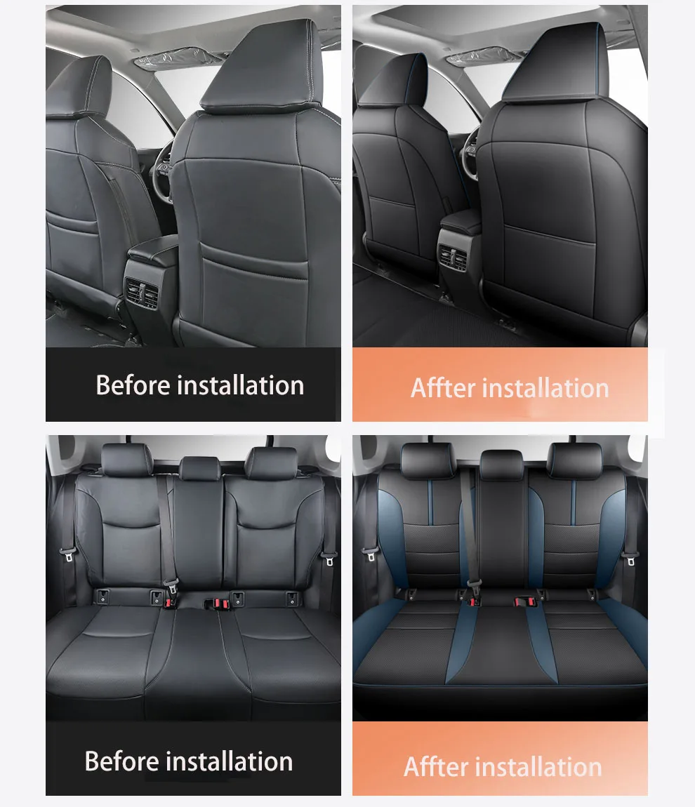 Sports Style  PU Leather Car Seat Covers Full Set Protector for Toyota RAV4 2022-2023