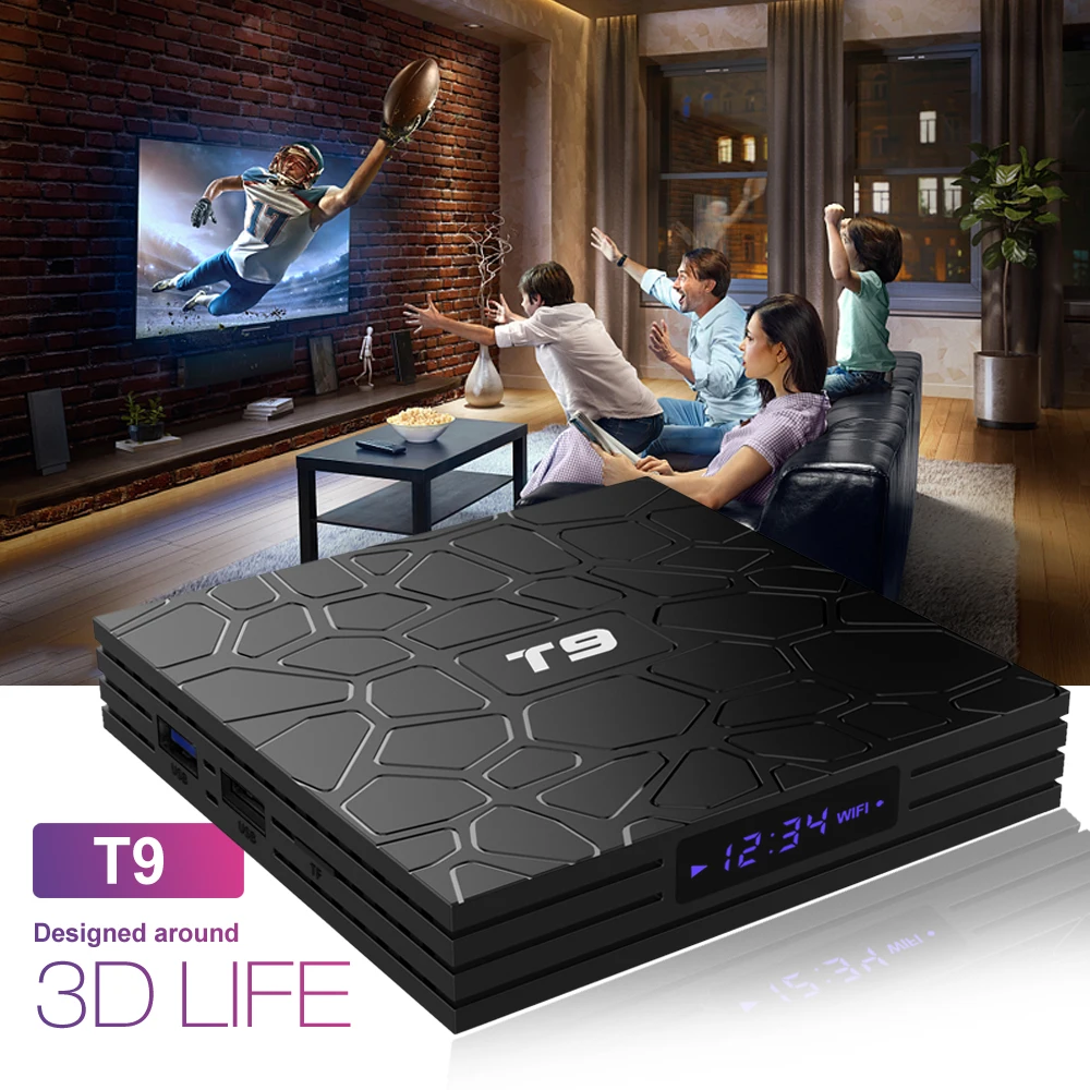 Shizhou Tech Best selling set top box rk3318 chipset T9 tv box 4GB RAM 32G ROM android 9.0 support 3D/4K media player