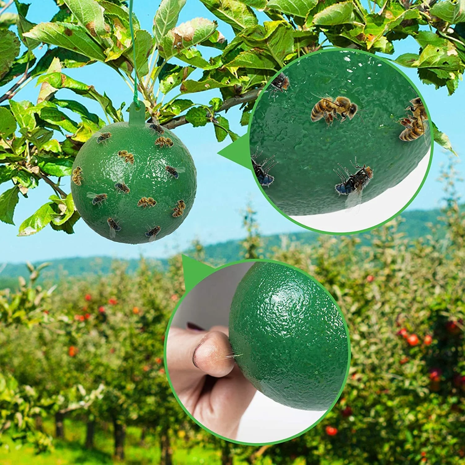 Green Yellow Fruit Fly Glue Trap Ball Disposable Fly catcher Sticky Fruit Fly Trap Ball