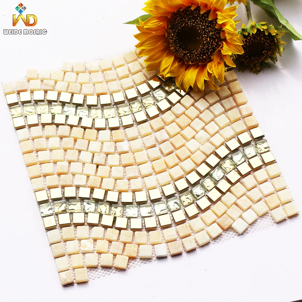 Gold ONYX and Gold Stainless Steel Mosaic Tile Metal with Stone Wave Pattern Mosaic Tile