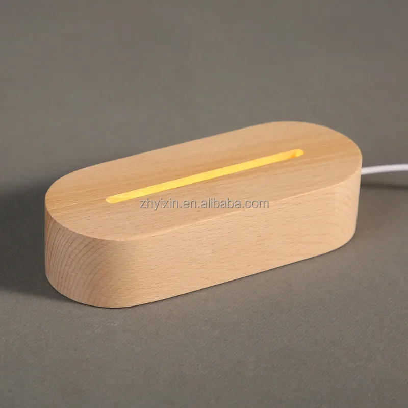 USB Wooden Base Lamp Led 3D Night Light Round Oval Wood Led Light Bases for Acrylic