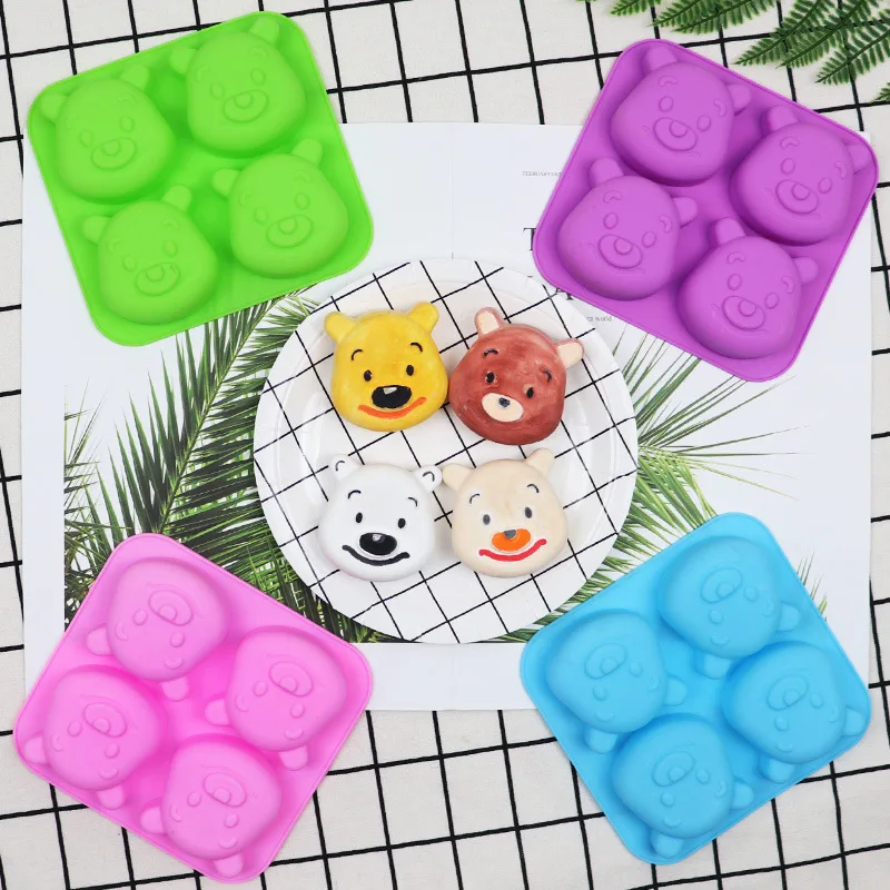 4 Cavity Bear Silicone Chocolate Mold Cartoon Bear Soap Mold Silicone Cake Mold