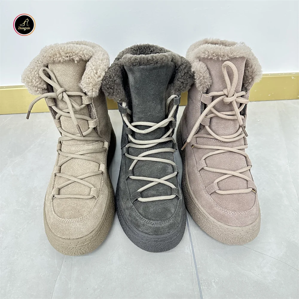 Custom Logo Custom High Quality Fashion Anti-slip Tpr Sole Genuine Leather Plush Fur Ladies Snow Boots Winter Boots For Women