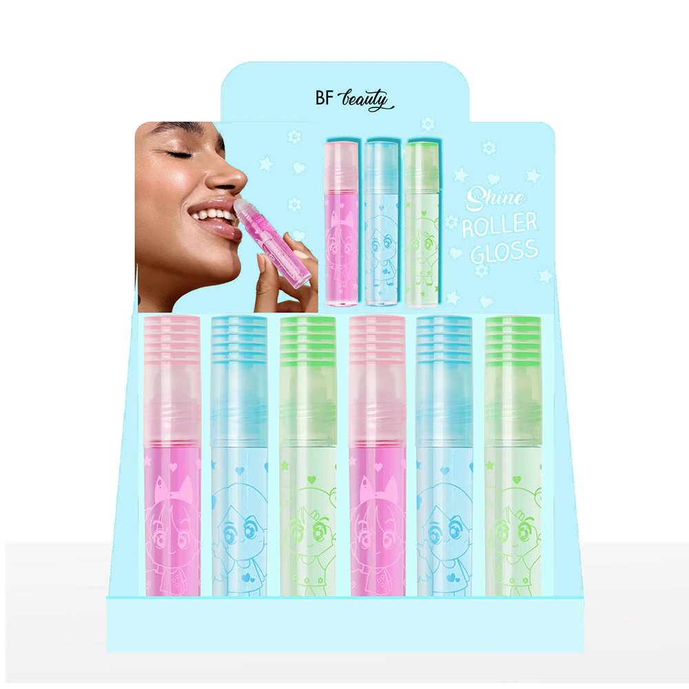 Cosmetics OEM Privet Label Color Changing Natural Crystal Lip Gloss Roller Bling Sheer Princess Fruit Roller Ball Lip Gloss