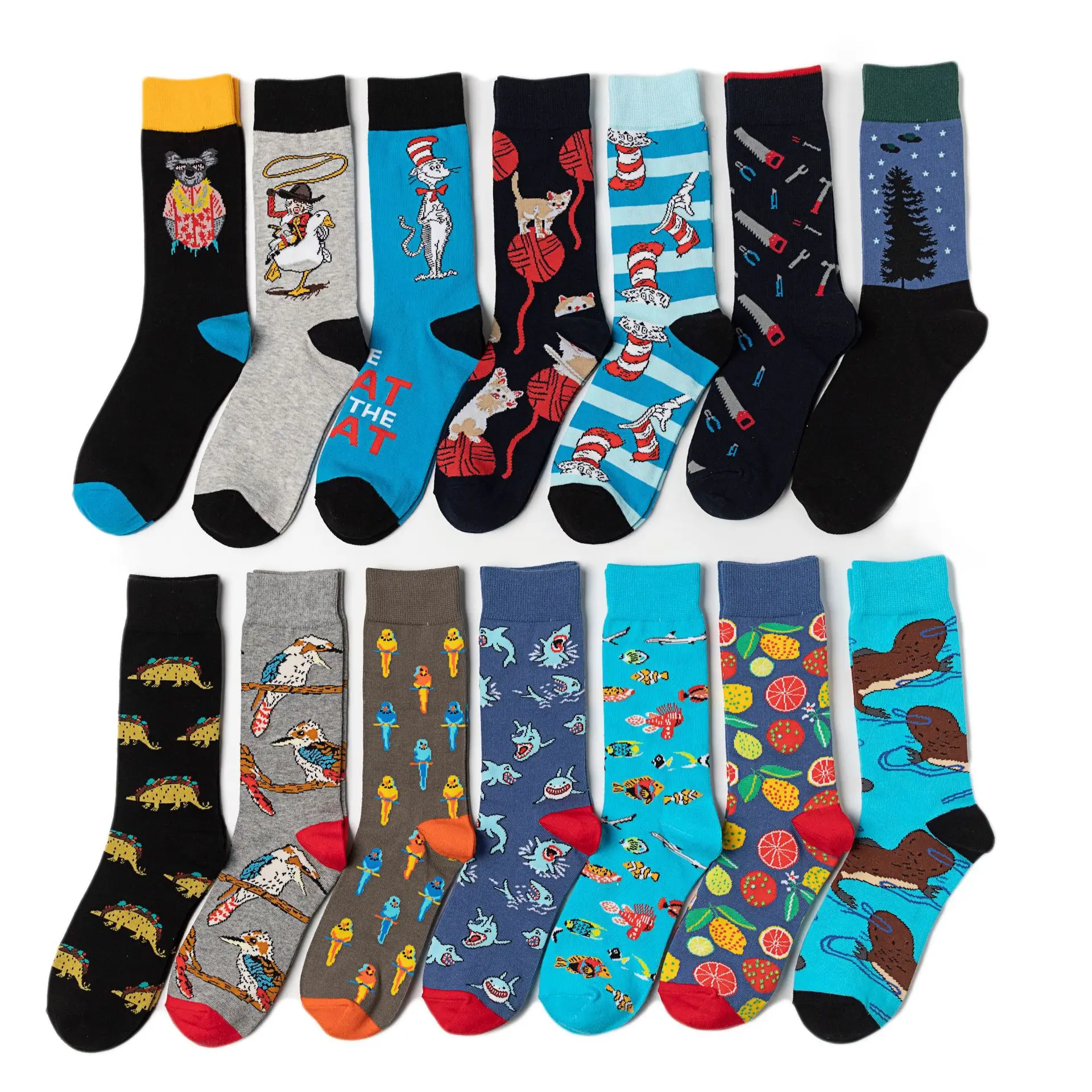 Wholesale funny crazy designer socks funny cool fashion custom logo cotton novelty socks fancy sox tube crew happy dress socks