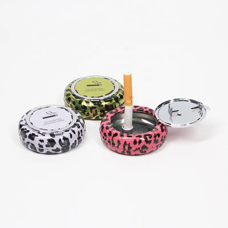 UKETA Custom logo Colorful Small Mini Tin Metal Design Pocket Cigarette Promotional Cheap Portable Ashtray