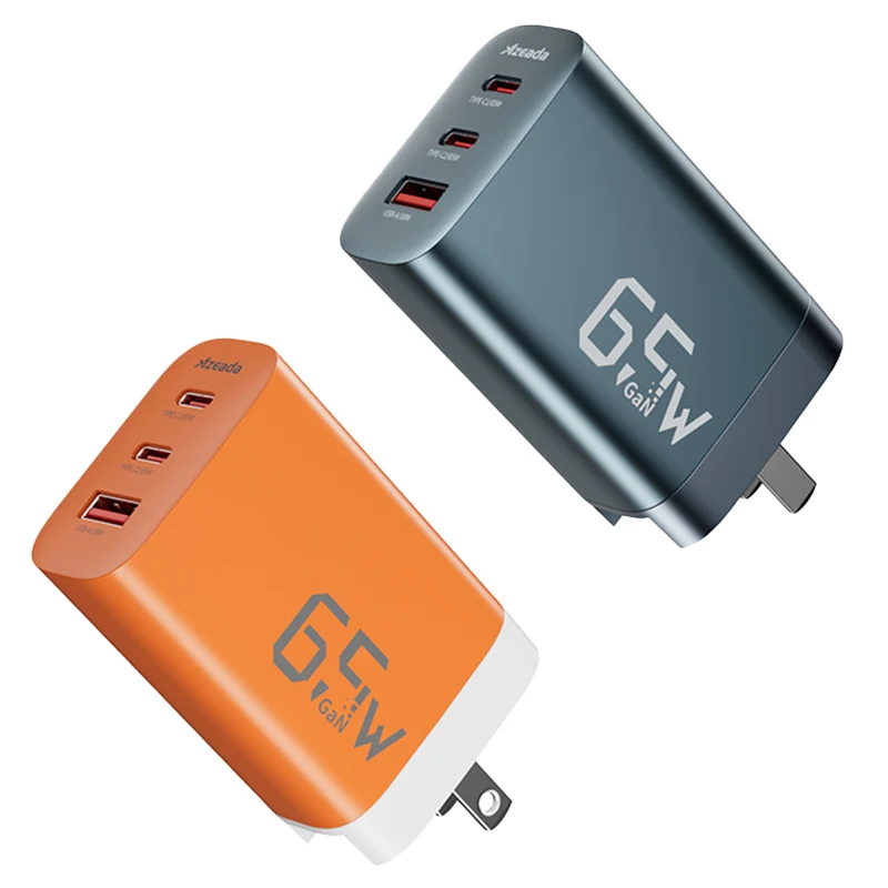 Azeada New 3 Port Fast Charge Gan A+2c 65w Wall Fast Type C Gallium Nitride Charger Eu/us Gan Charger