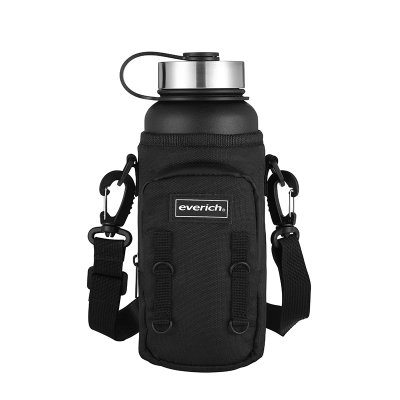Water Bottle Carrier Bag, Bottle Pouch Holder, Adjustable Shoulder Hand Strap 2 Pocket Sling Neoprene Sleeve Sports Water Bottle