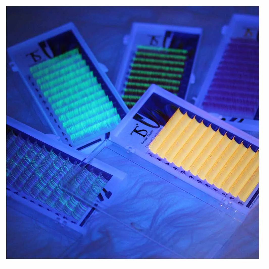 Glitter Luminous Spike Lash Extension Red Glow in the Dark Synthetic Blink 3d Glitter Eyelash Extension Trays