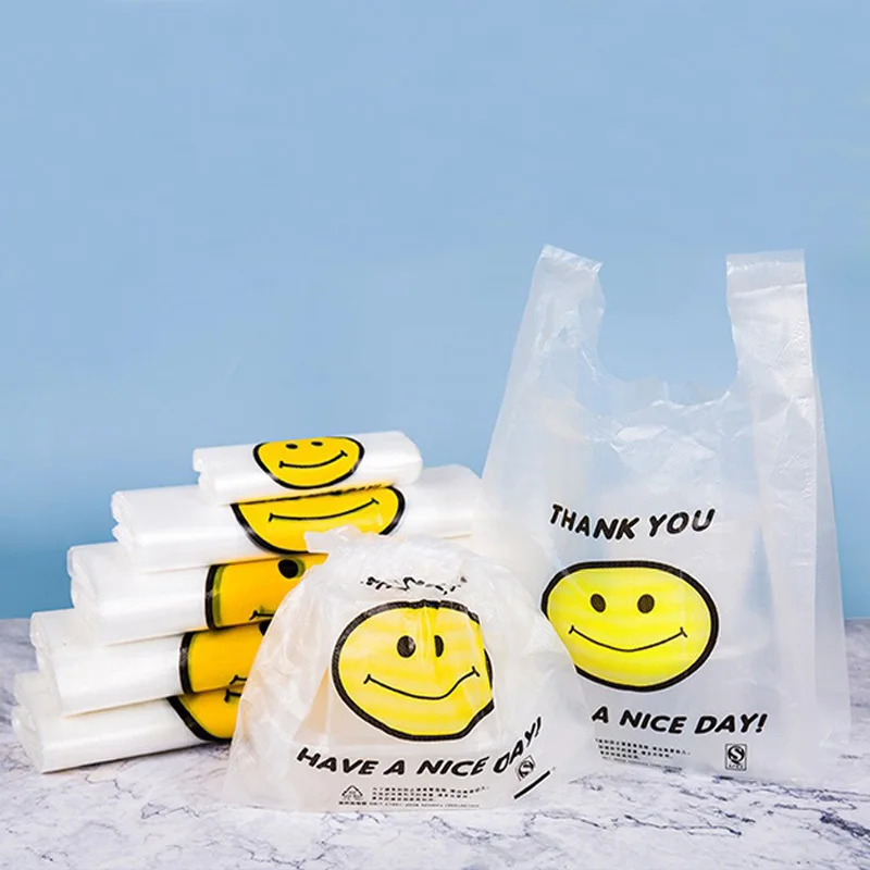 custom HDPE carry out thank you plastic t shirt shopping bag carrier bag for food packing