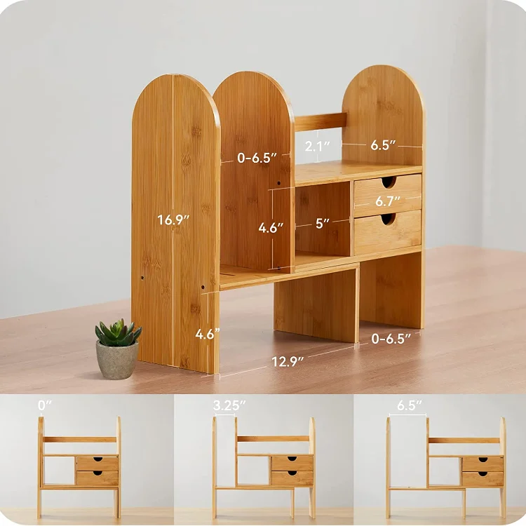 Wholesale desktop organizer home office decor adjustable bamboo book shelf