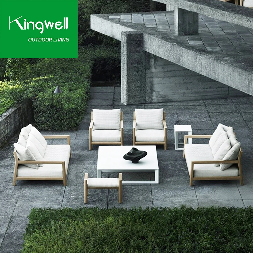 Home outdoor garden furniture patio chaise lounge sofas set balcony leisure teak wood garden sofa set for hotel