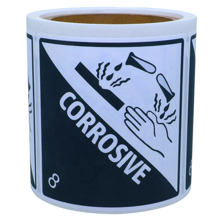 Hybsk Hazard Class 8 D.O.T. Corrosive Labels 4x4 Inch Square 100 Adhesive Labels