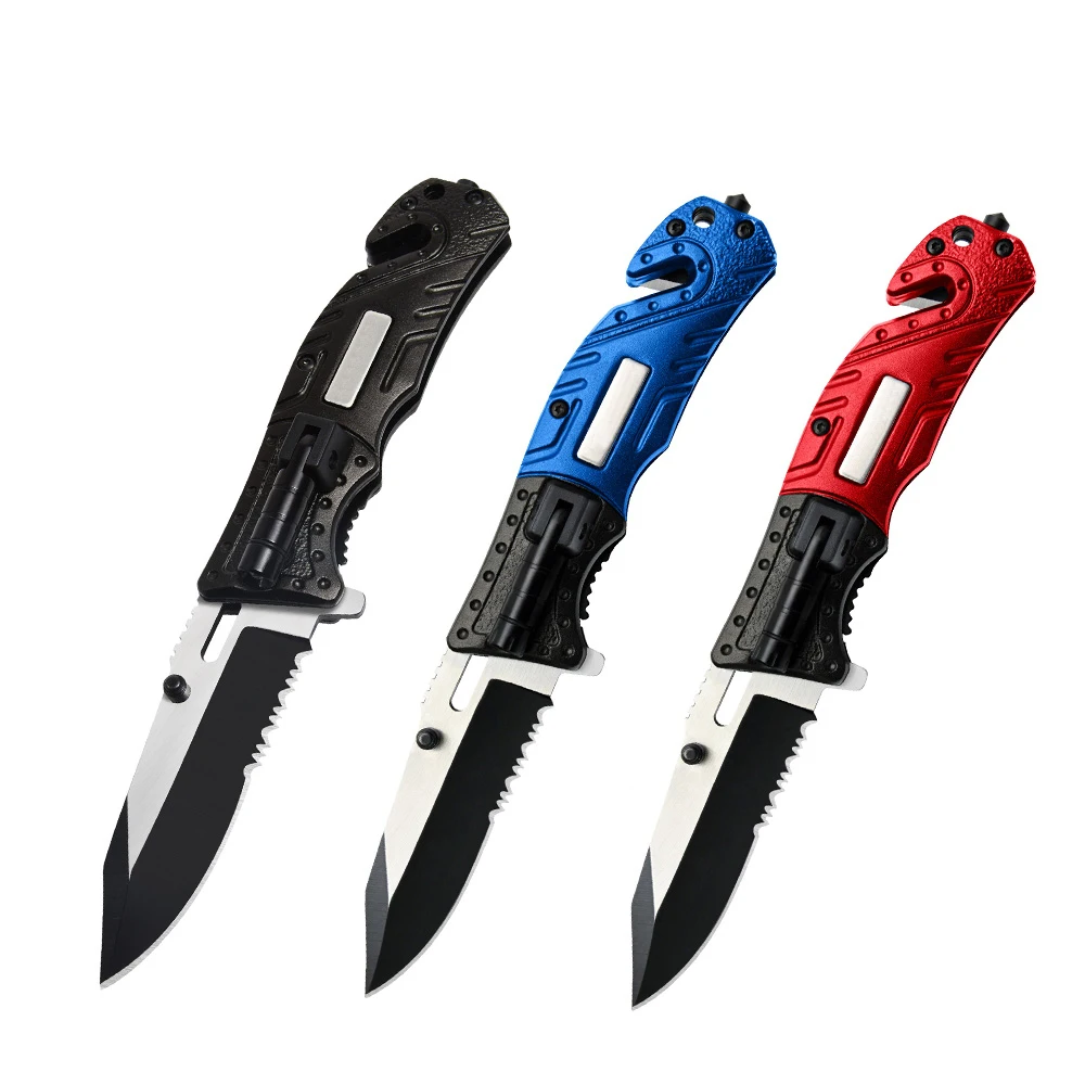 Multi-Function Folding Knife knifes with Glass Breaker LED Light Bottle Opener Survival Pocket Knives couteau pliant