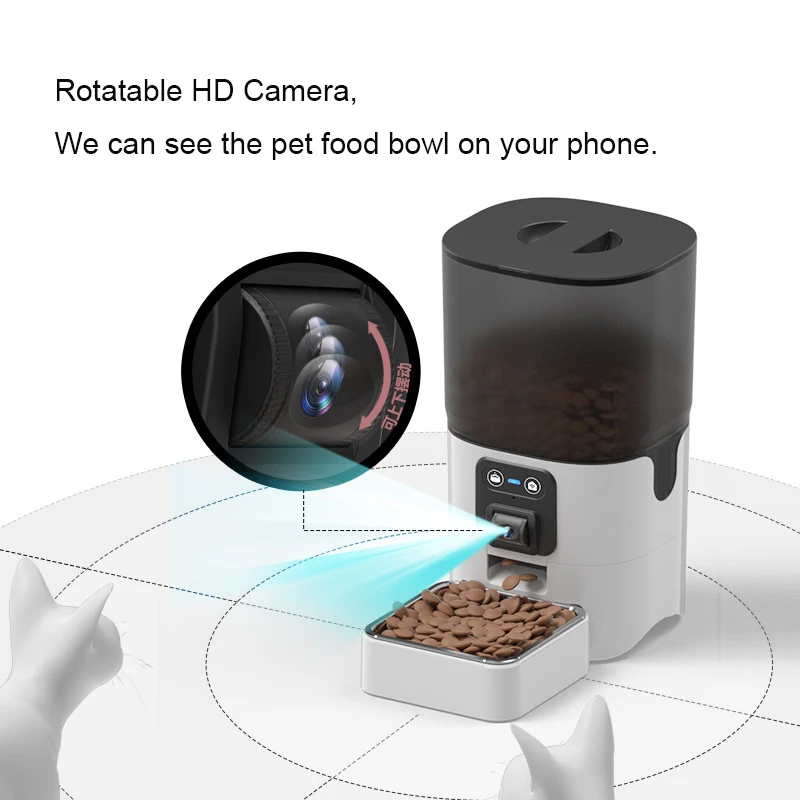 6L Rotatable HD Camera Smart Automatic Pet Cat Food Dispenser Detachable Pet Dry Food Feeder with Timer