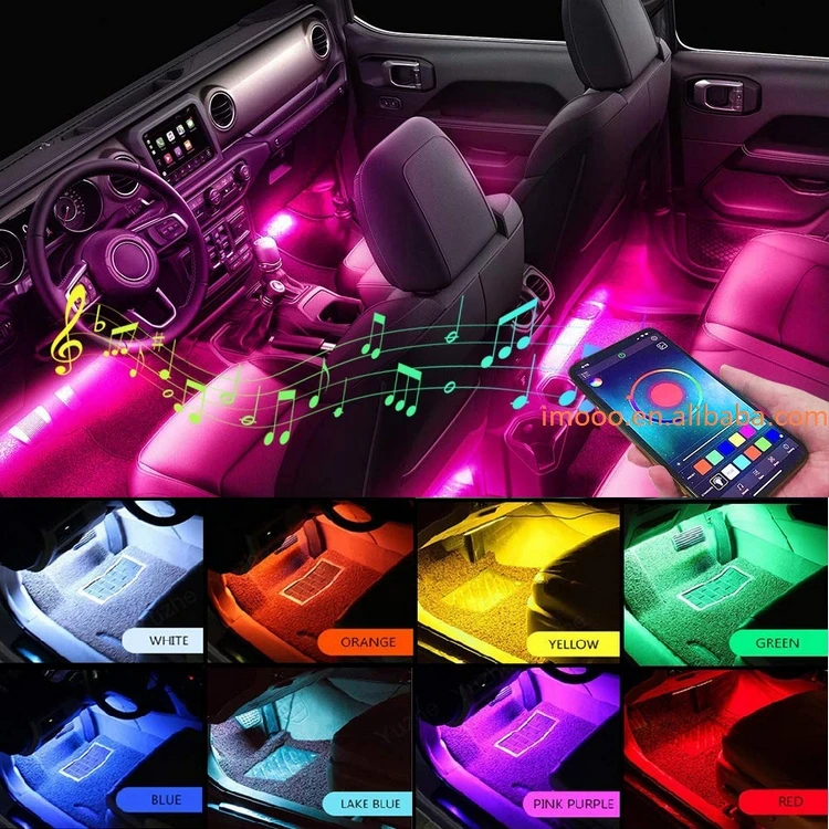 Factory Price Car Led Lights Phone APP Control Auto Interior Lamp 4pcs 48 Led RGB Strip Music Automotive Decorative Light Bar