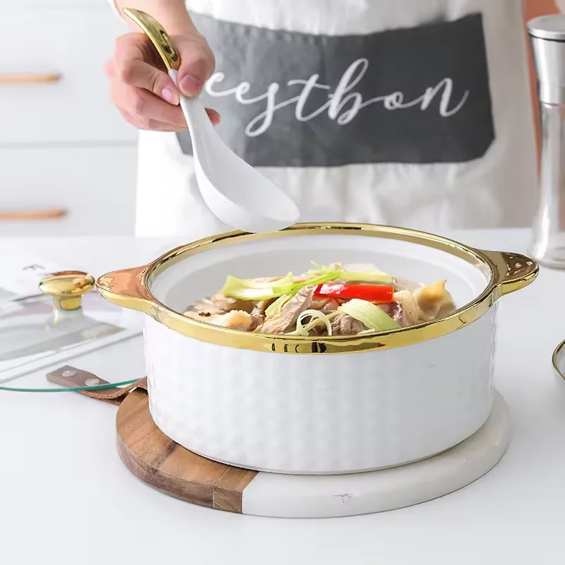Мини-белые кухонные сковородки и кастрюли с керамической крышкой