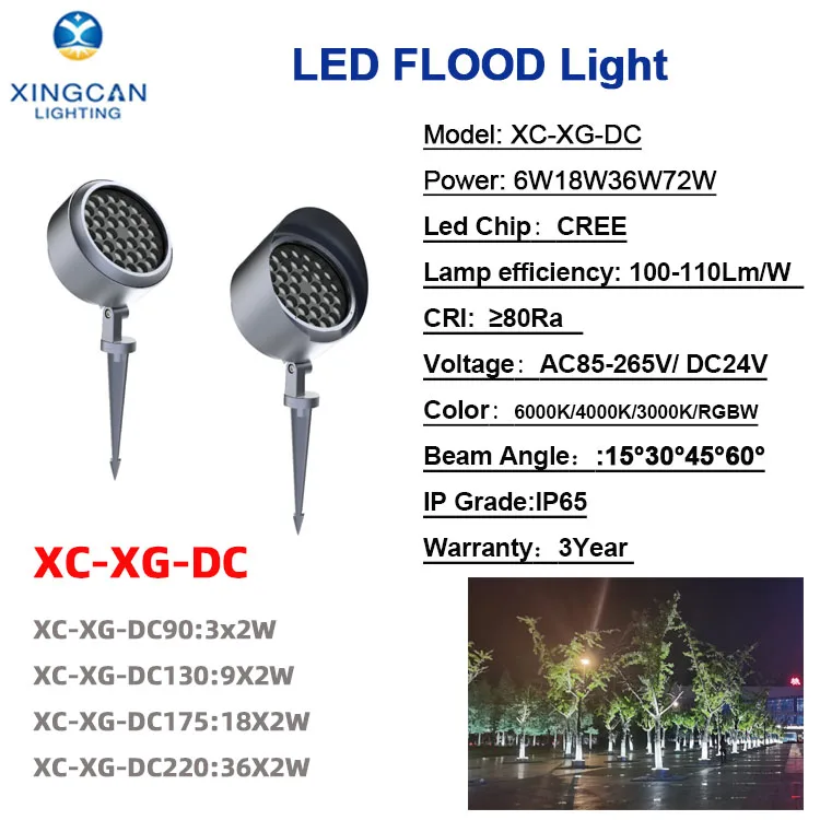 IP65 3000K 220V DC24V Outdoor waterproof ground lights 6W 9W 18W 36W 72W Garden spike lawn lights