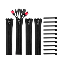 4pcs of flexible Manager Sleeve with Zipper 10 Cable Ties Organizer for TV Computer Home USB Finishing PC Cable Management