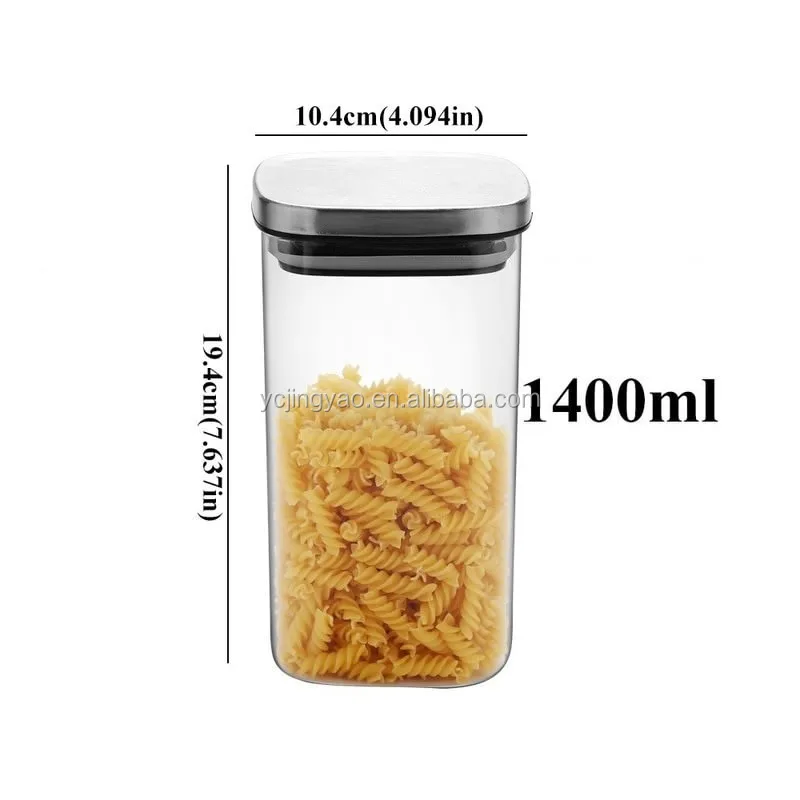 Square Glass Jars with Stainless Steel Lid for Spices Bulk Products Tea Coffee Container Set Sealed Cans Storage Box Canister