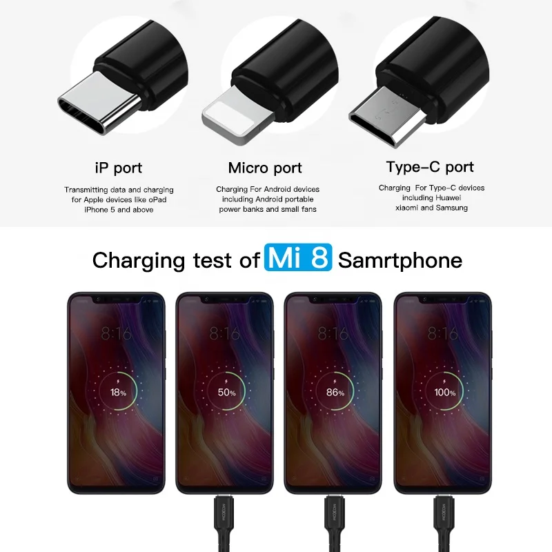 1m Long 2.4A Fast USB 3 in 1 Charging Cable MOXOM Data Line 24A Cable