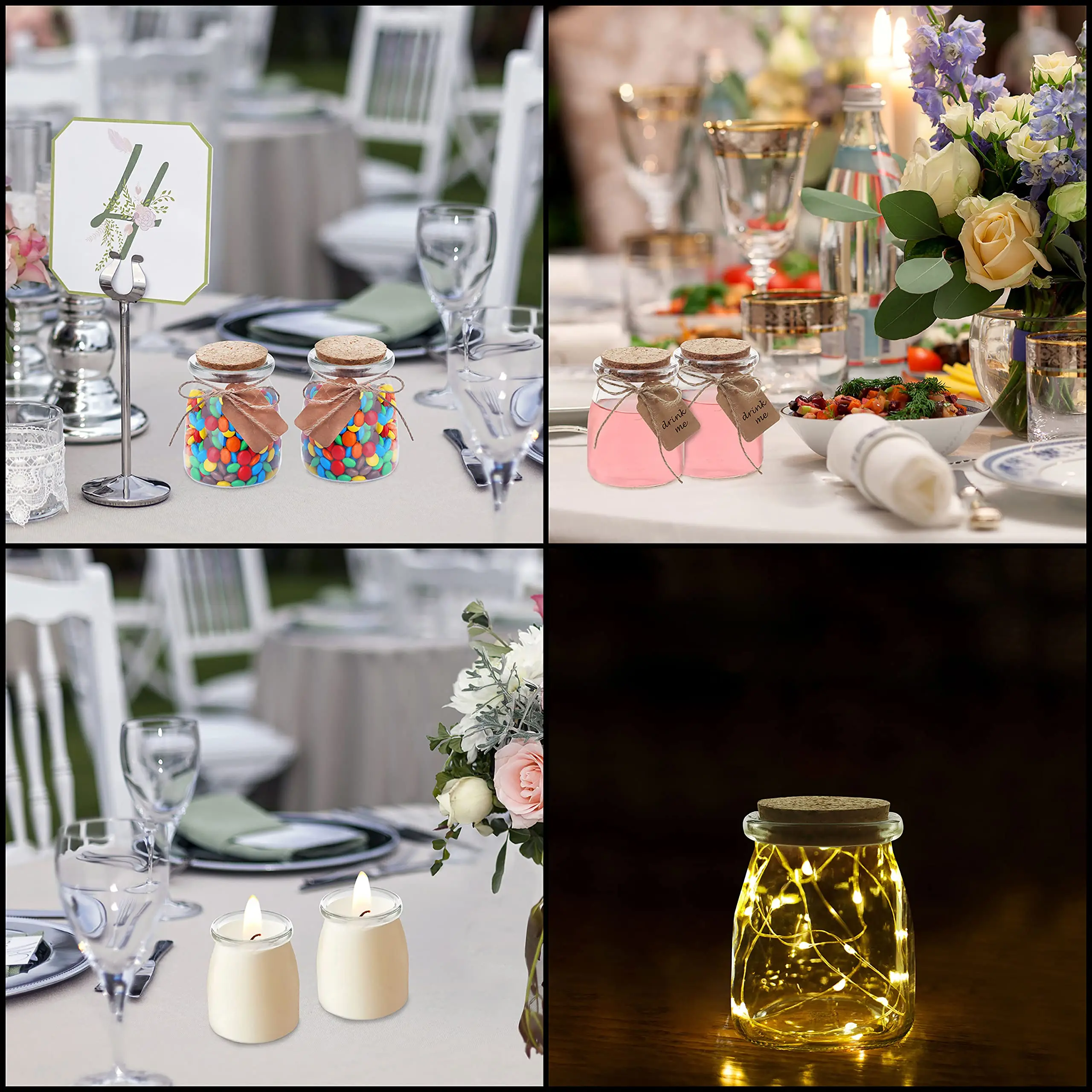 NISEVEN 30 Pack 210ml Glass Favour Jar Set with Cork Lids Reusable Mini Square Mason Airtight Storage Bottles and Labels