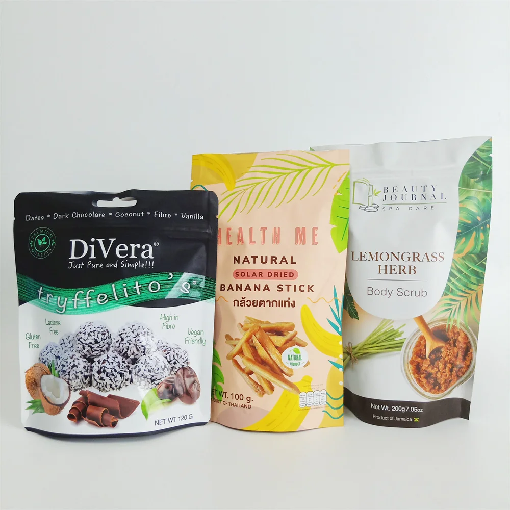 Customized glossy finish food grade plastic dried mango fruit packaging bag with window