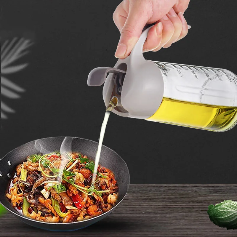 Creative Glass Oil Dispenser with Automatic Opening/Closing Lid for Home Use, Leak-Proof Spout and Innovative Handle Design