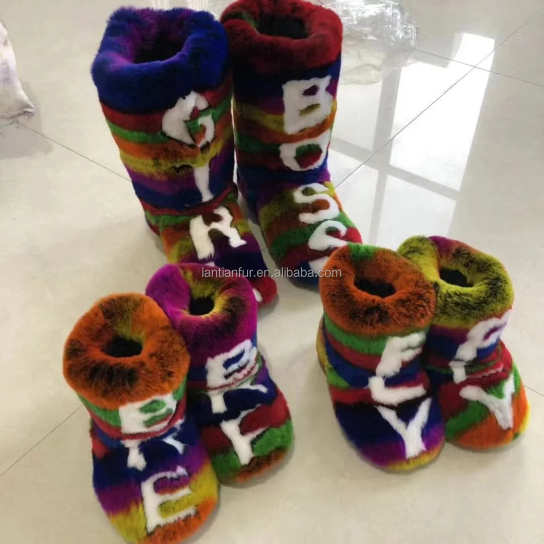 Adult Kid Plush Snow Boot Mommy and Me Stuffed animal Fur Shoes Ankle Boots For Lady Women