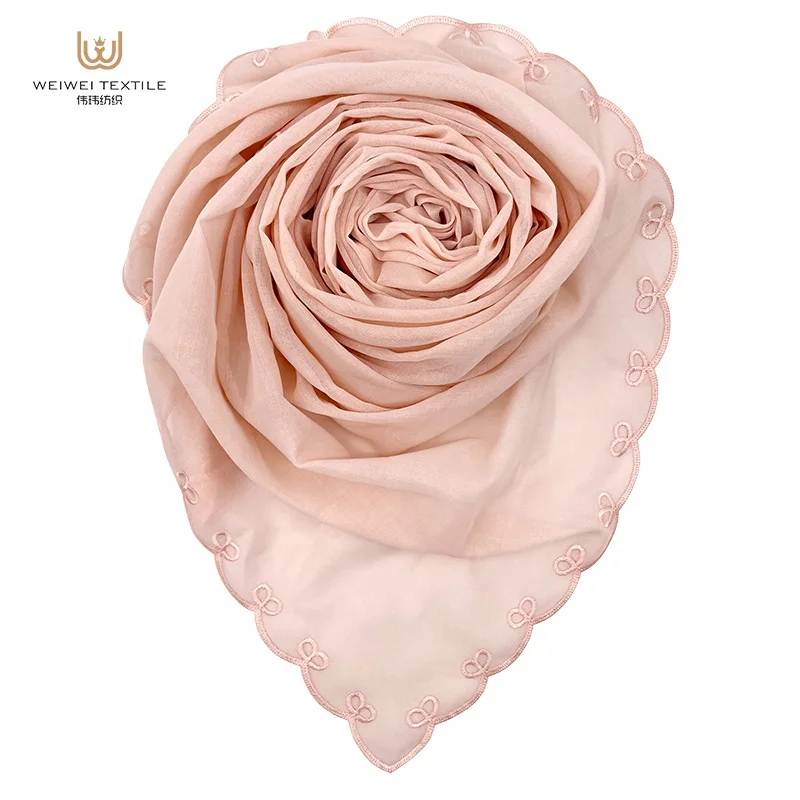 muslim custom floral sulam embroidery tudung cotton voile scarf shawl hand embroidery designs hijab for women