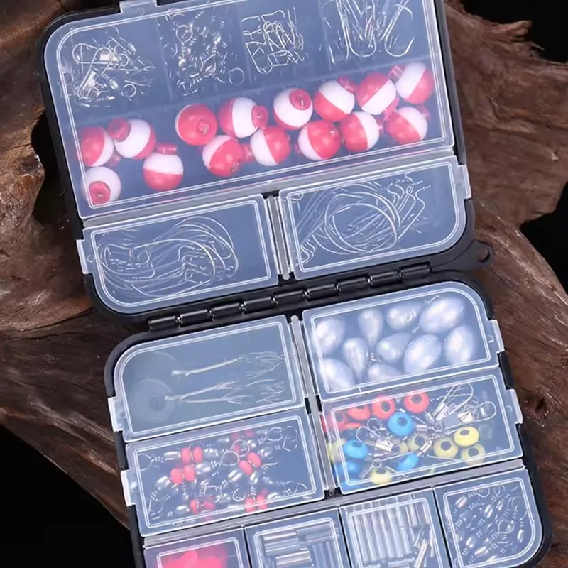 265pcs fishing accessories kit tackle box fishing accessory combo hook swivel snap float lead sinker pliers kits